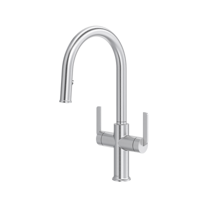 Riobel Authentica Two Handle Pull-Down Kitchen Faucet With C-Spout Dual Spray 1.5 GPM