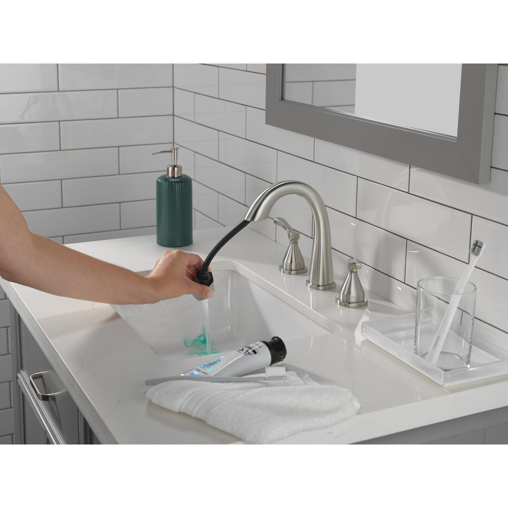 Robinet de salle de bain Delta Stryke à deux poignées et douchette extensible