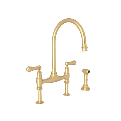 Perrin & Rowe Georgian Era Bridge Kitchen Faucet With Sidespray, Lever Handle