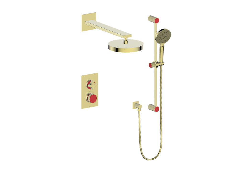 Vogt Mond Ensemble de finition de système de douche thermostatique à 2 voies uniquement, or brossé