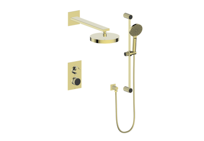 Vogt Mond 2-Way Thermostatic Shower System With Rough-In Valve, Brushed Gold