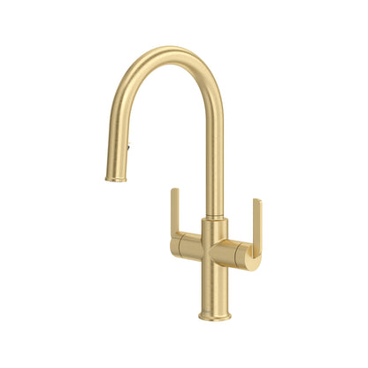 Riobel Authentica Two Handle Pull-Down Kitchen Faucet With C-Spout Dual Spray 1.5 GPM