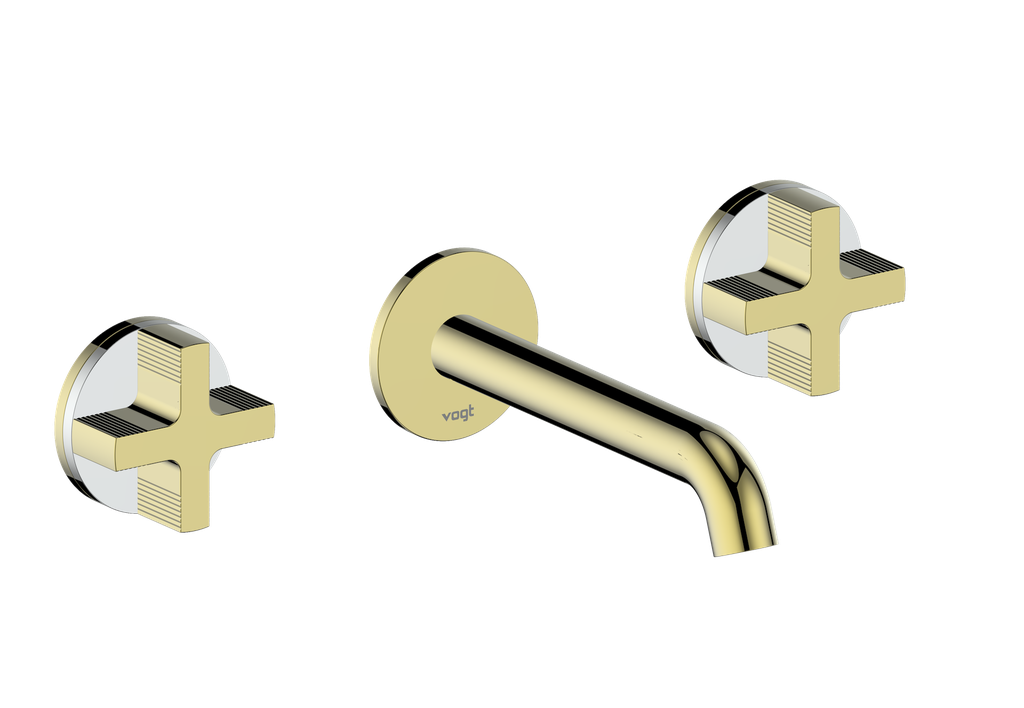 Vogt Mond 8" C.C. Wall-Mount Lavatory Faucet in Brushed Gold, With Rough-In