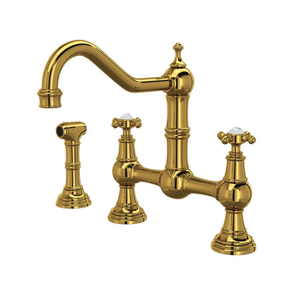 Perrin & Rowe Edwardian Bridge Kitchen Faucet With Sidespray Cross Handle 1.5 GPM