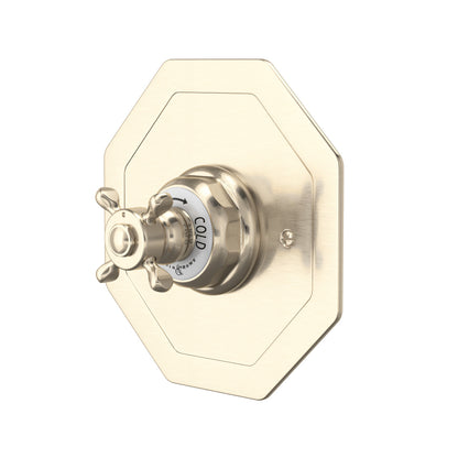 Perrin & Rowe Edwardian 3/4" Octagonal Thermostatic Trim Without Volume Control, Cross Handle