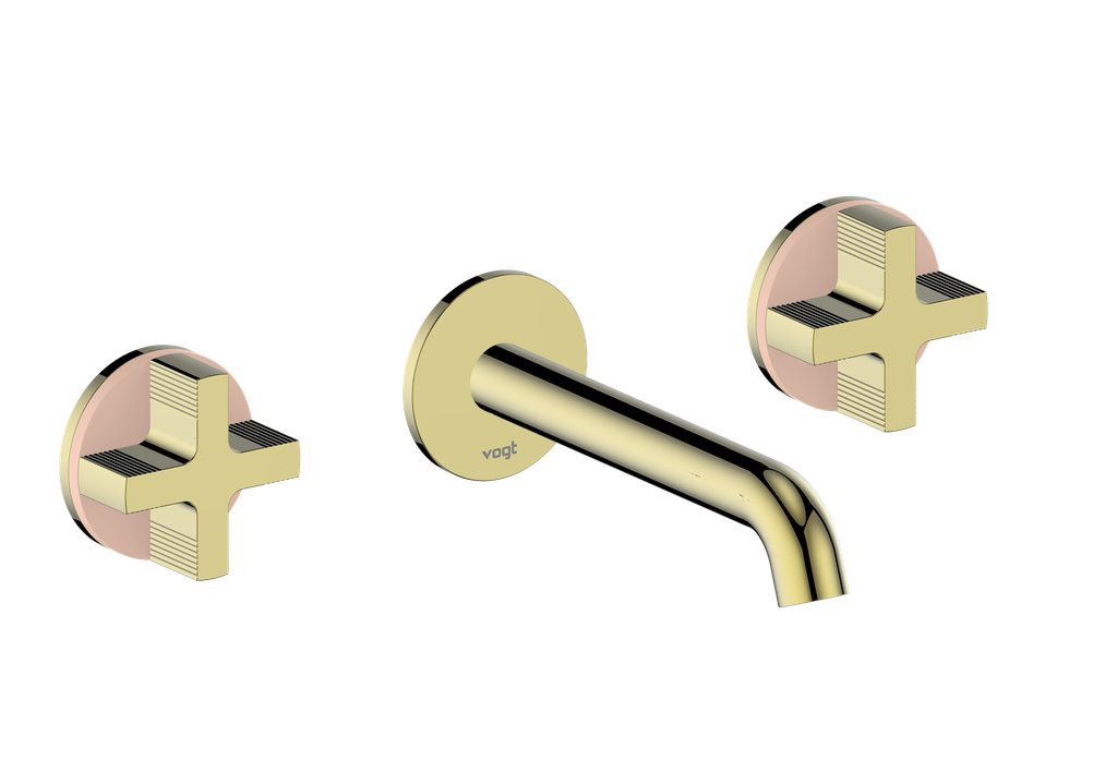 Vogt Mond 8" C.C. Wall-Mount Lavatory Faucet in Brushed Gold, With Rough-In