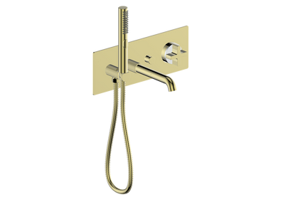 Vogt Mond Wall Mount Tub Filler Complete With Rough-In Valve In Brushed Gold