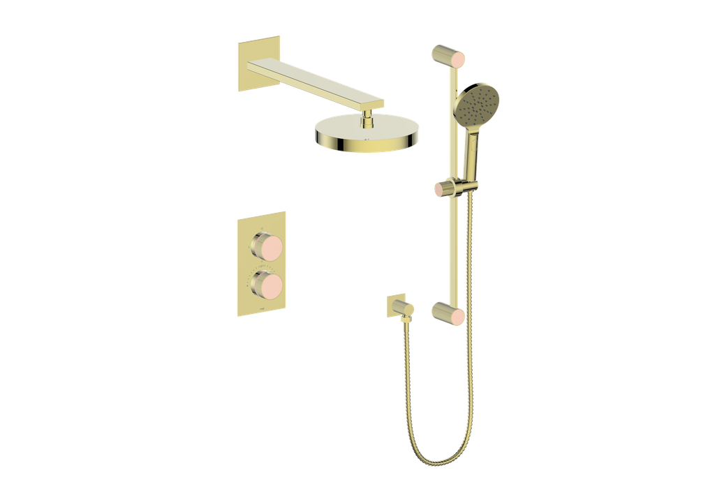 Vogt Mond Ensemble de finition de système de douche thermostatique à 2 voies uniquement, or brossé