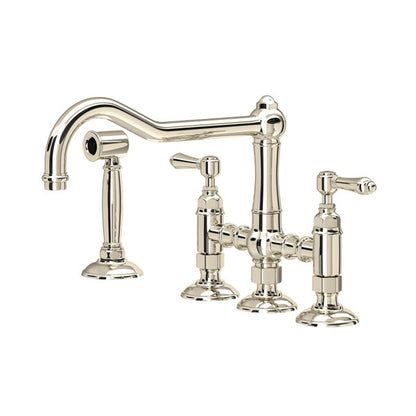 Rohl Acqui Bridge Kitchen Faucet With Side Spray With Metal Lever Handles