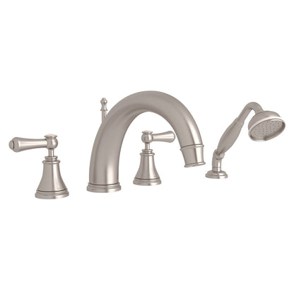 Perrin & Rowe Georgian Era 4-Hole Deck Mount Tub Filler With C-Spout Lever Handle Porcelain Caps