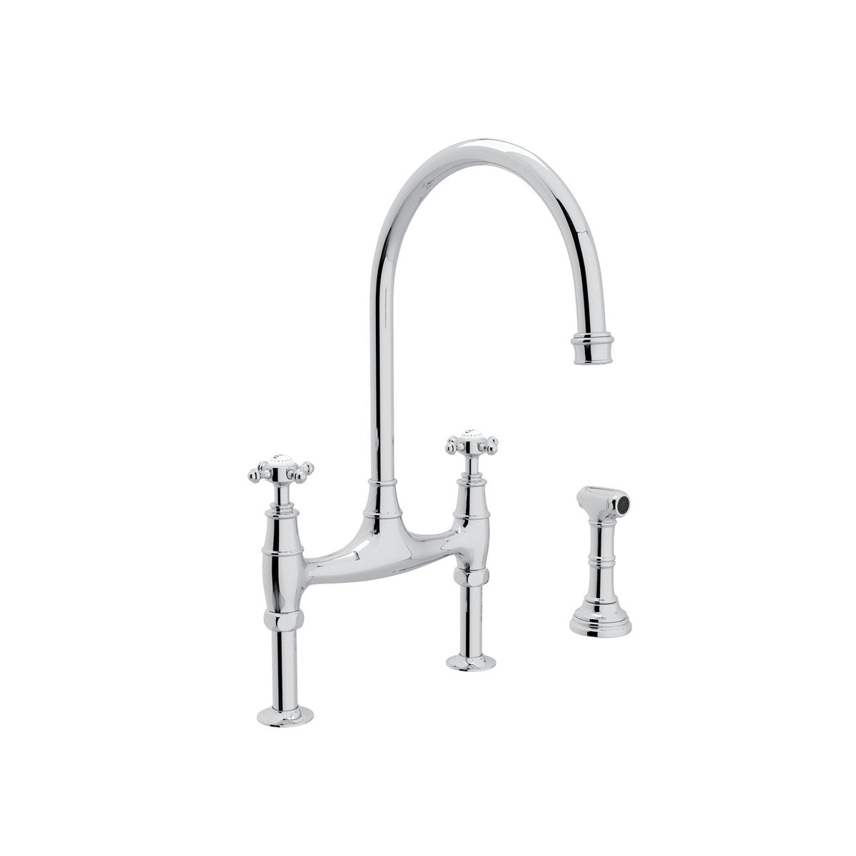 Perrin & Rowe Georgian Era Bridge Kitchen Faucet With Sidespray, Cross Handle
