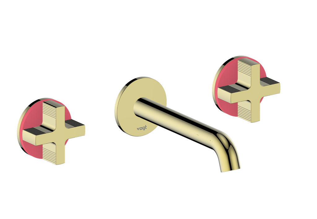 Vogt Mond 8" C.C. Wall-Mount Lavatory Faucet in Brushed Gold, With Rough-In