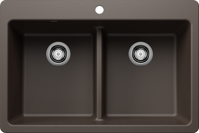 Blanco Liven Silgranit 33" 50/50 Double Bowl Dual Mount Kitchen Sink With Low Divide