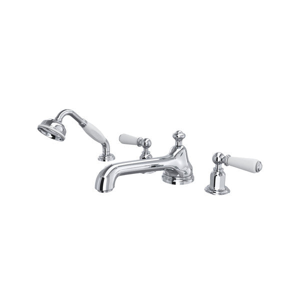 Perrin & Rowe Edwardian 4-Hole Deck Mount Tub Filler With Low Spout Lever Handle