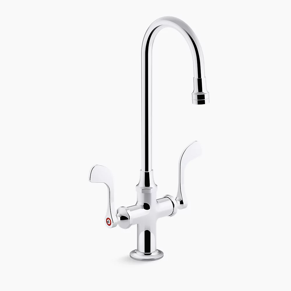 Kohler Triton Bowe 1.0 GPM Monoblock Gooseneck Bathroom Sink Faucet, Laminar Flow & Wristblade Handles, No Drain