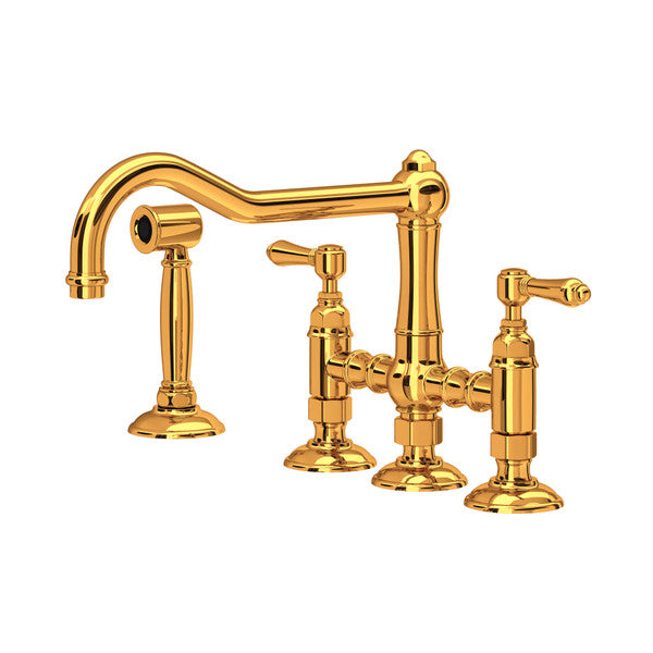 Rohl Acqui Bridge Kitchen Faucet With Side Spray With Metal Lever Handles