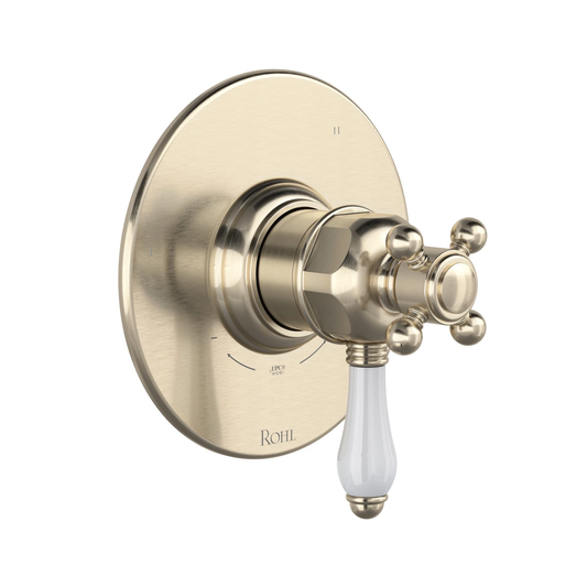 Rohl Acqui 1/2" Therm & Pressure Balance Trim With 3 Functions (No Share), Porcelain Lever Handle - TTD47W1LP