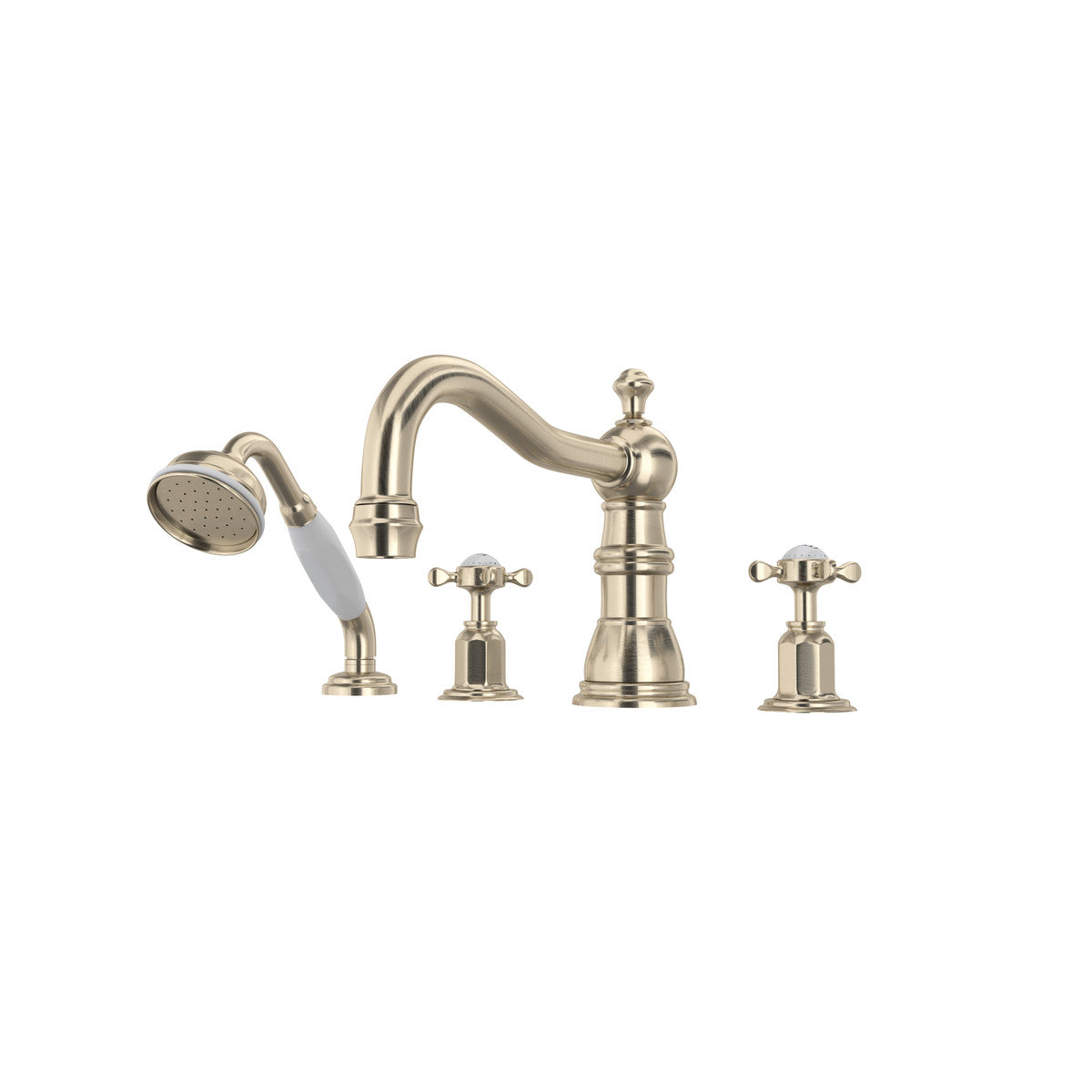 Perrin & Rowe Edwardian 4-Hole Deck Mount Tub Filler With Column Spout Cross Handle