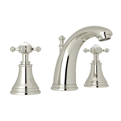 Perrin & Rowe Georgian Era High Neck Widespread Lavatory Faucet, Cross Handle