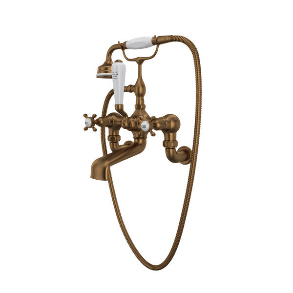 Perrin & Rowe Edwardian Exposed Wall Mount Tub Filler With Handshower, Cross Handle