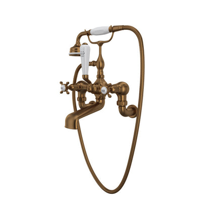 Perrin & Rowe Edwardian Exposed Wall Mount Tub Filler With Handshower, Cross Handle