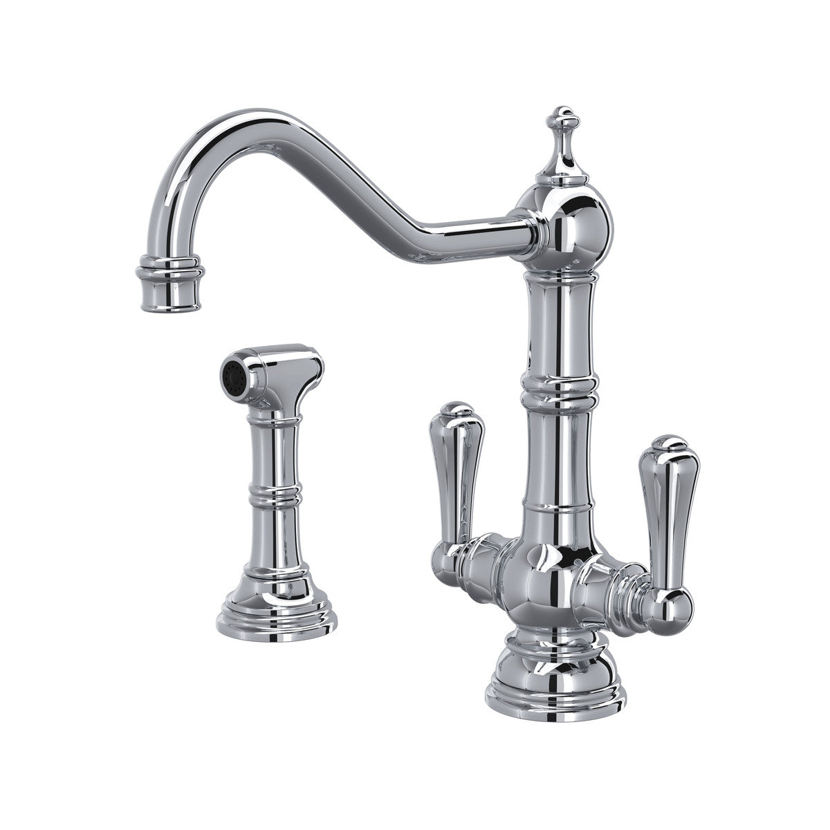 Perrin & Rowe Edwardian Single Hole Two Handle Kitchen Faucet With Lever Handles & Sidespray