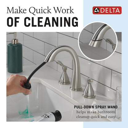 Robinet de salle de bain Delta Stryke à deux poignées et douchette extensible