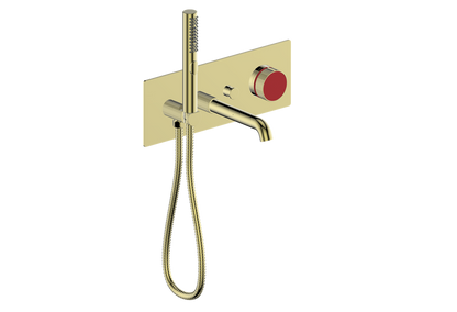 Vogt Mond Wall Mount Tub Filler Complete With Rough-In Valve In Brushed Gold