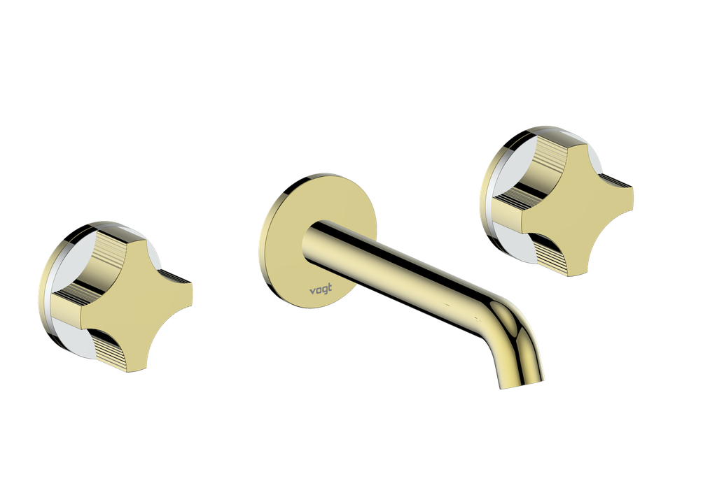 Vogt Mond 8" C.C. Wall-Mount Lavatory Faucet in Brushed Gold, With Rough-In