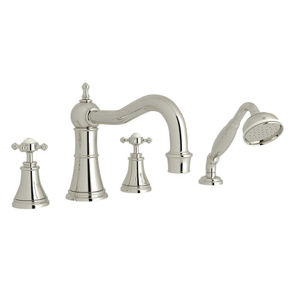 Perrin & Rowe Georgian Era 4-Hole Deck Mount Tub Filler With Column Spout Cross Handle