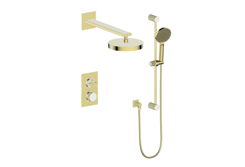 Vogt Mond Ensemble de finition de système de douche thermostatique à 2 voies uniquement, or brossé