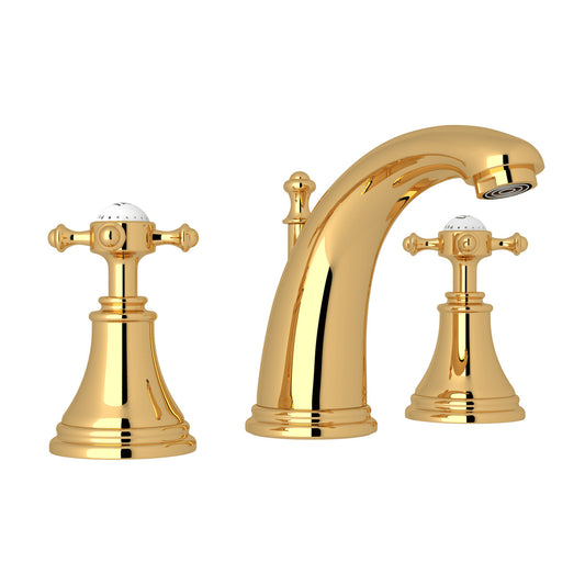 Perrin & Rowe Georgian Era High Neck Widespread Lavatory Faucet, Cross Handle