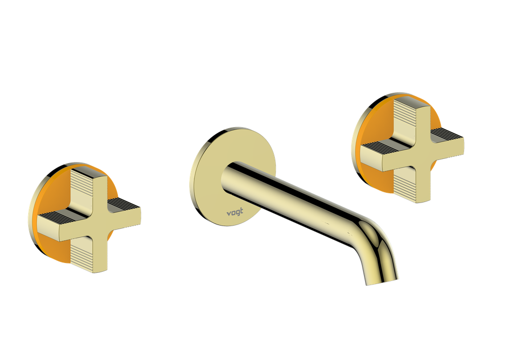 Vogt Mond 8" C.C. Wall-Mount Lavatory Faucet in Brushed Gold, With Rough-In