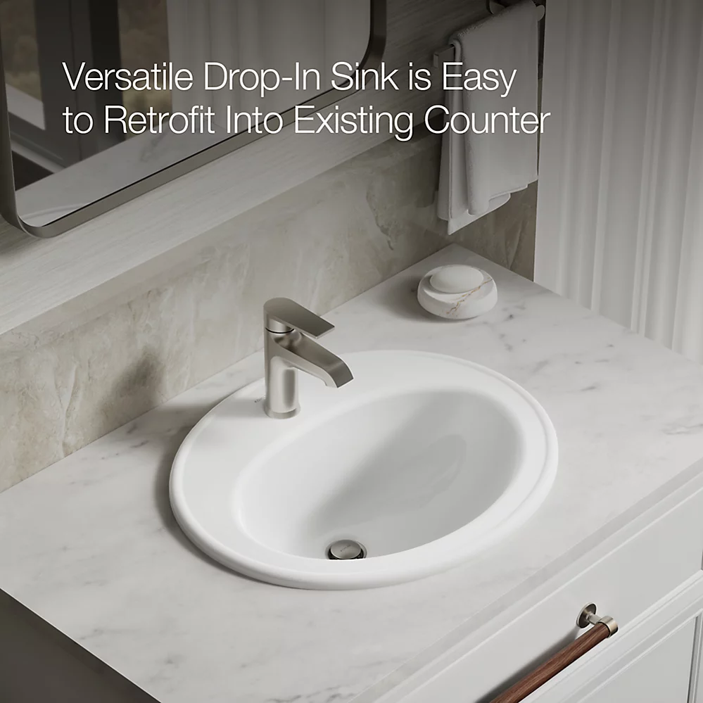 Kohler Pennington 20-1/4" Oval Drop-In Bathroom Sink With Faucet Hole