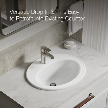 Kohler Pennington 20-1/4" Oval Drop-In Bathroom Sink With Faucet Hole