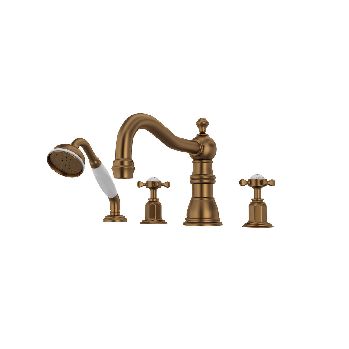 Perrin & Rowe Edwardian 4-Hole Deck Mount Tub Filler With Column Spout Cross Handle