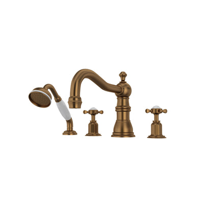 Perrin & Rowe Edwardian 4-Hole Deck Mount Tub Filler With Column Spout Cross Handle