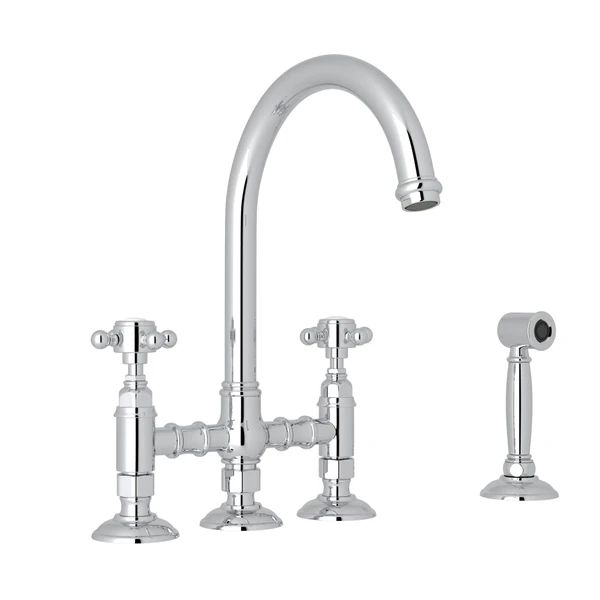 Rohl Acqui Bridge Kitchen Faucet With Side Spray & Cross Handles - A1461XMWS-2