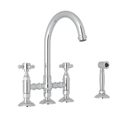 Rohl Acqui Bridge Kitchen Faucet With Side Spray & Cross Handles - A1461XMWS-2