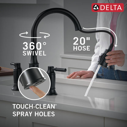 Delta Renaldi Two Handle Pull-Down Bridge Kitchen Faucet - 2384L