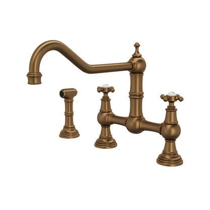 Perrin & Rowe Edwardian Extended Spout Bridge Kitchen Faucet With Side Spray