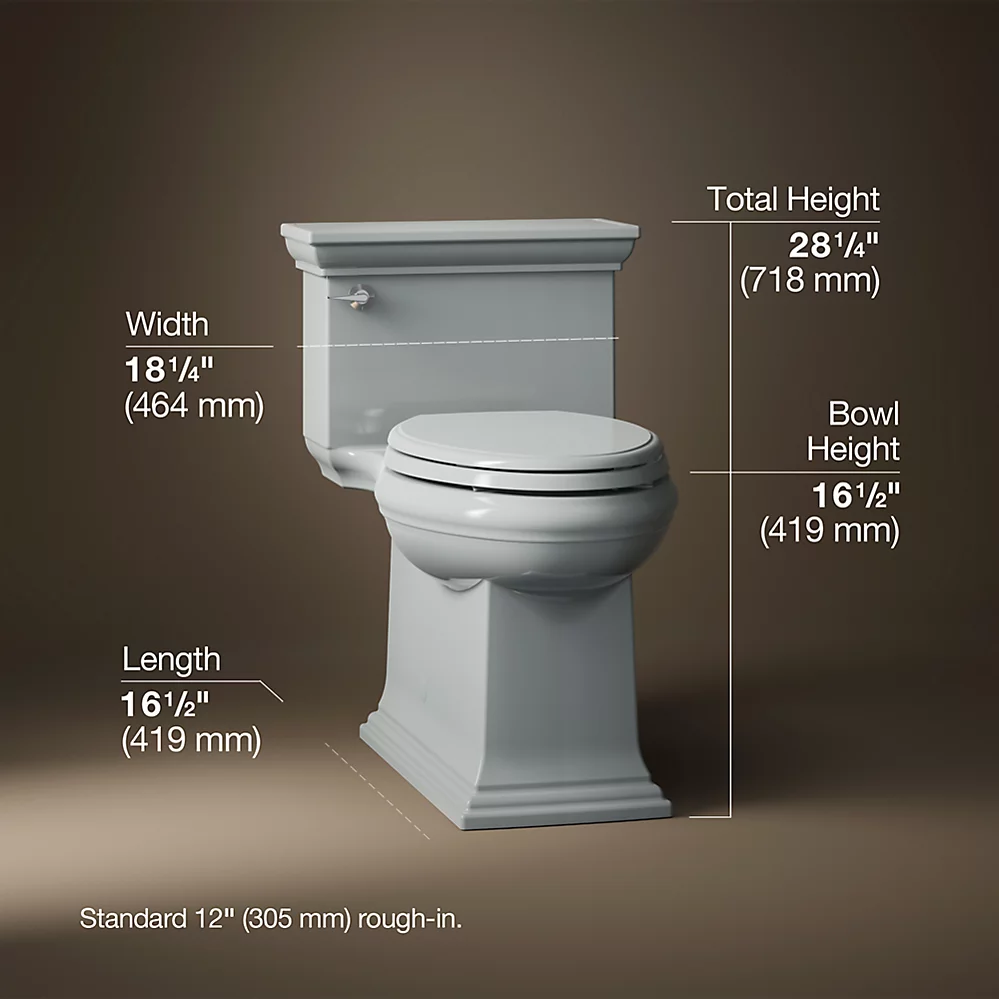 Kohler Memoirs Stately One-Piece Compact Elongated Toilet With Skirted Trapway, 1.28 GPF