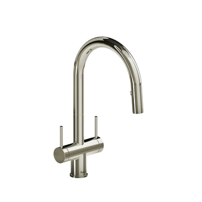 Riobel Azure Two Handle Pull-Down Kitchen Faucet With C-Spout Dual Spray 1.5 GPM