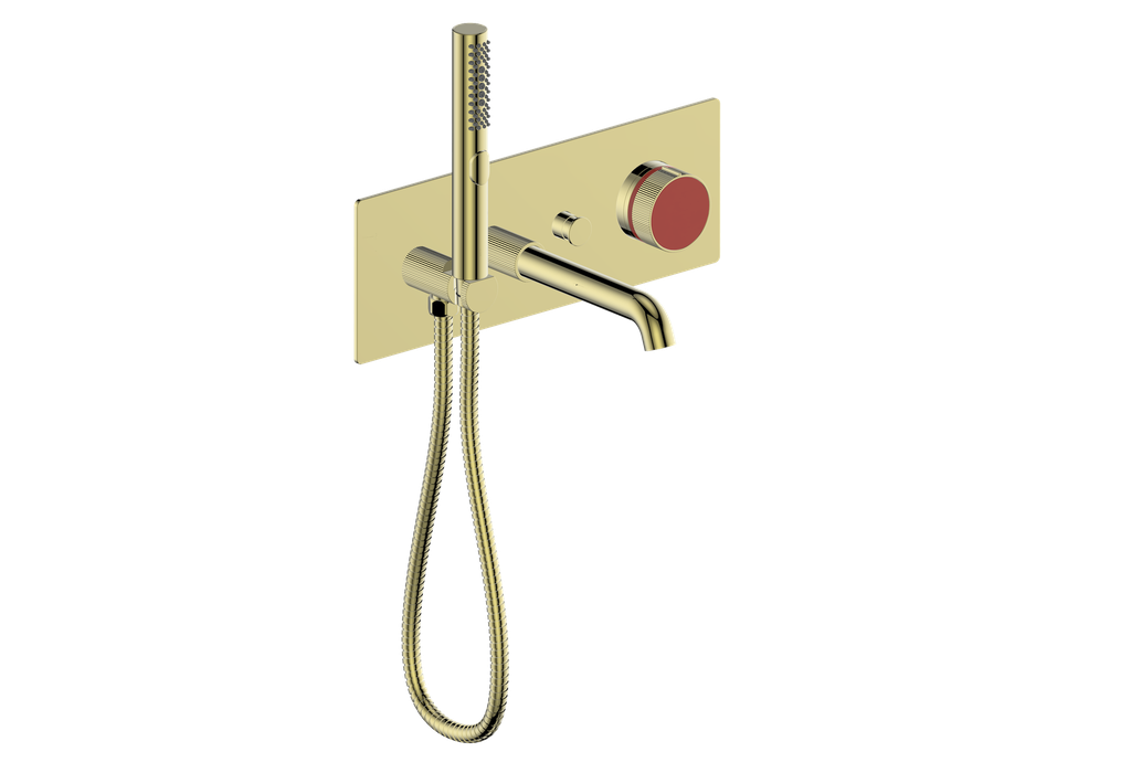 Vogt Mond Wall Mount Tub Filler Complete With Rough-In Valve In Brushed Gold