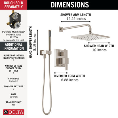 Delta T342701 Modern Monitor 14 Series Angular Raincan Shower Trim with Hand Shower