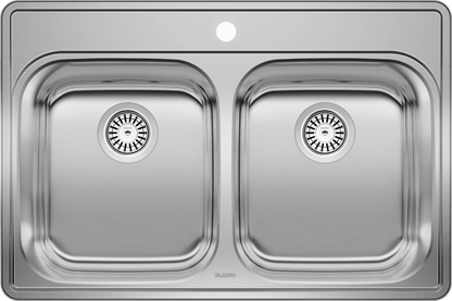 Blanco Essential 2 (1 Hole) Drop-In Double Bowl Stainless Steel Kitchen Sink