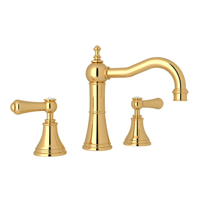 Perrin & Rowe Georgian Era Widespread Lavatory Faucet With Column Spout, White Porcelain Lever Handle