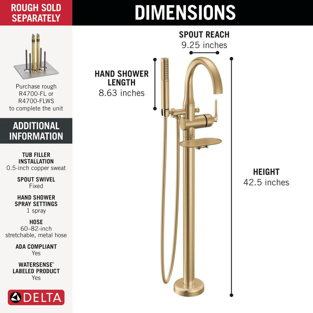 Delta T4745 Bonacci Floor Mount Tub Filler Trim with Hand Shower
