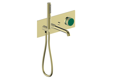 Vogt Mond Wall Mount Tub Filler Complete With Rough-In Valve In Brushed Gold