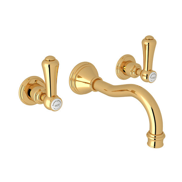 Perrin & Rowe Georgian Era Wall Mount Widespread Bathroom Faucet, Lever Handles with Porcelain Caps